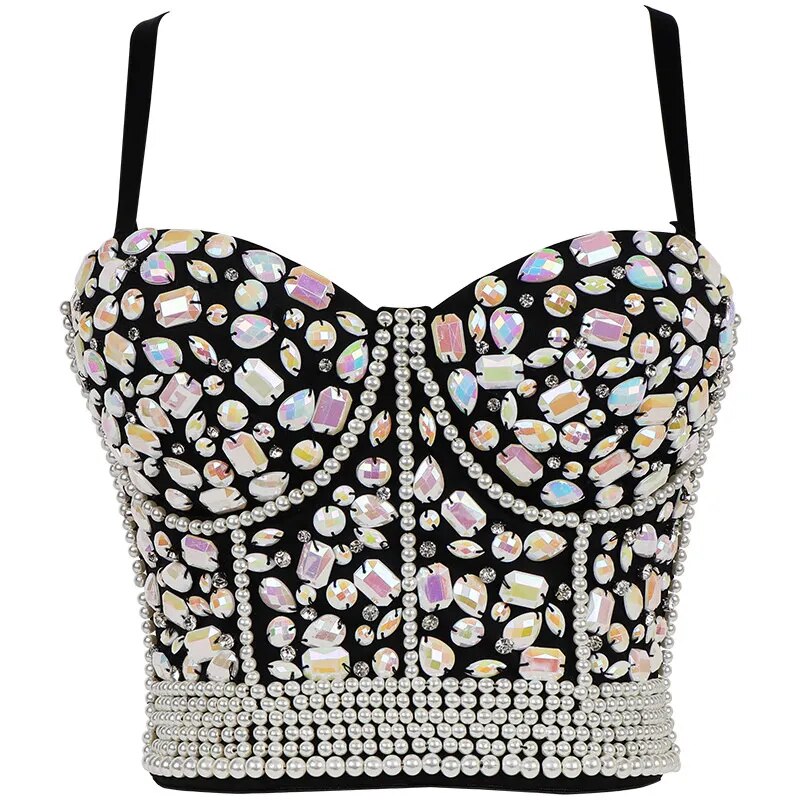 Hallolilla luxury Women Bra Sexy Handmade Rhinestone Corset Party Clothes Lady Push Up Bra Woman Tops Clothing Gothic Shaper Bra