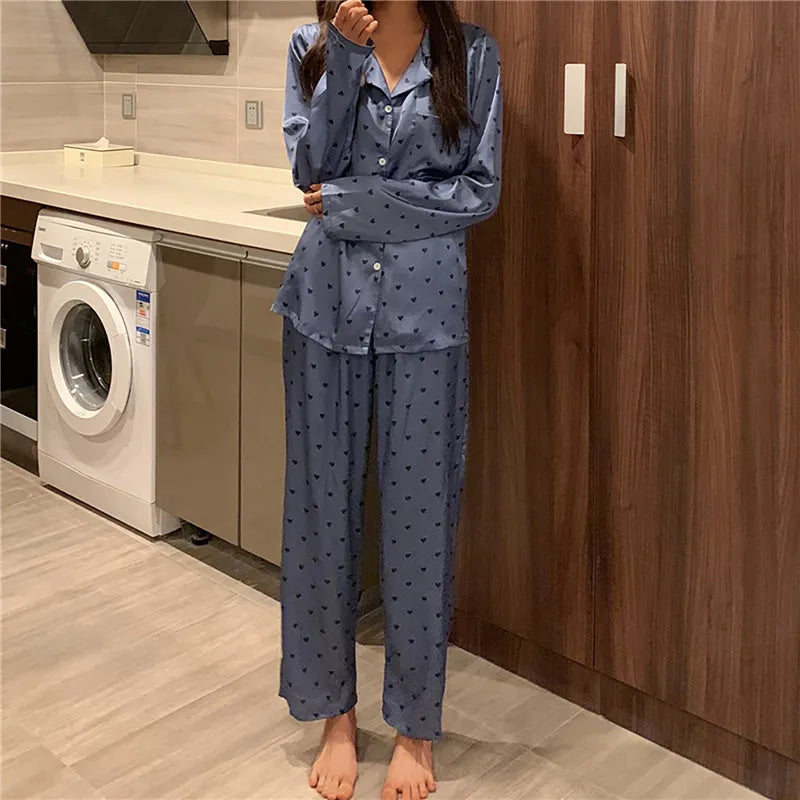 Our calofe Pajamas Set for Women Luxurious Sweet Satin Pajamas Woman Long Sleeve Long Pant Home Wear Ladies Sleepwear Sets Female