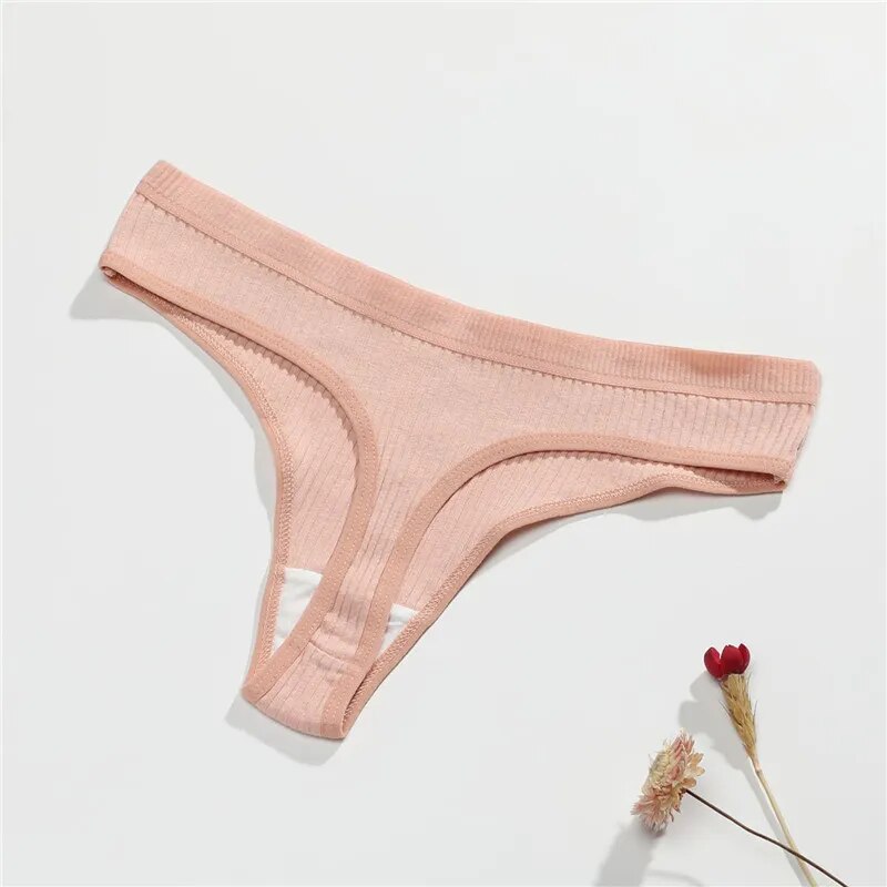 Betty G-string/ thong 2pcs Women'S cotton Panties Seamless Ribbed Thongs Low Waist Underpants Comfortable