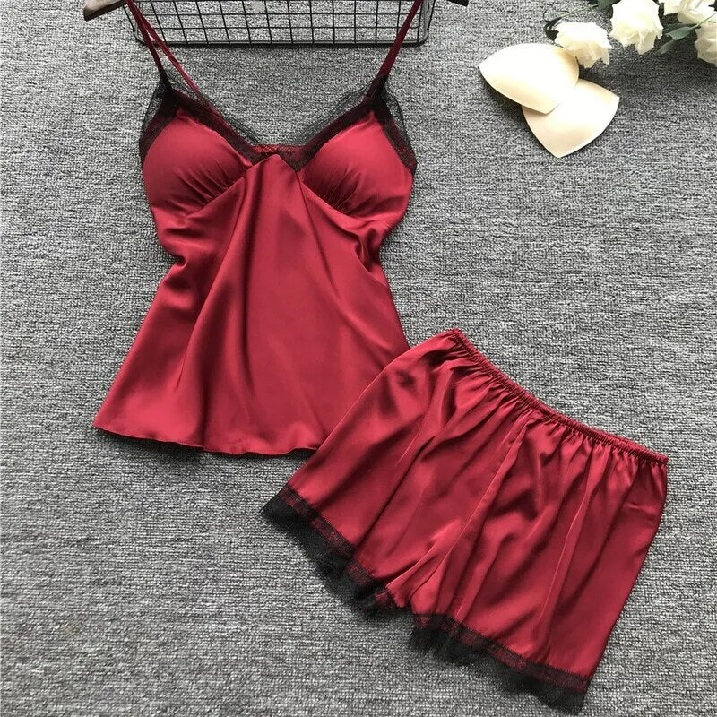 Cartie 4PCS/Set Sleep Suit Women Lace Set Sexy V-Neck Cami Nighties Comfortable Pajamas Nightwear Nightdress Fashion Home Clothes