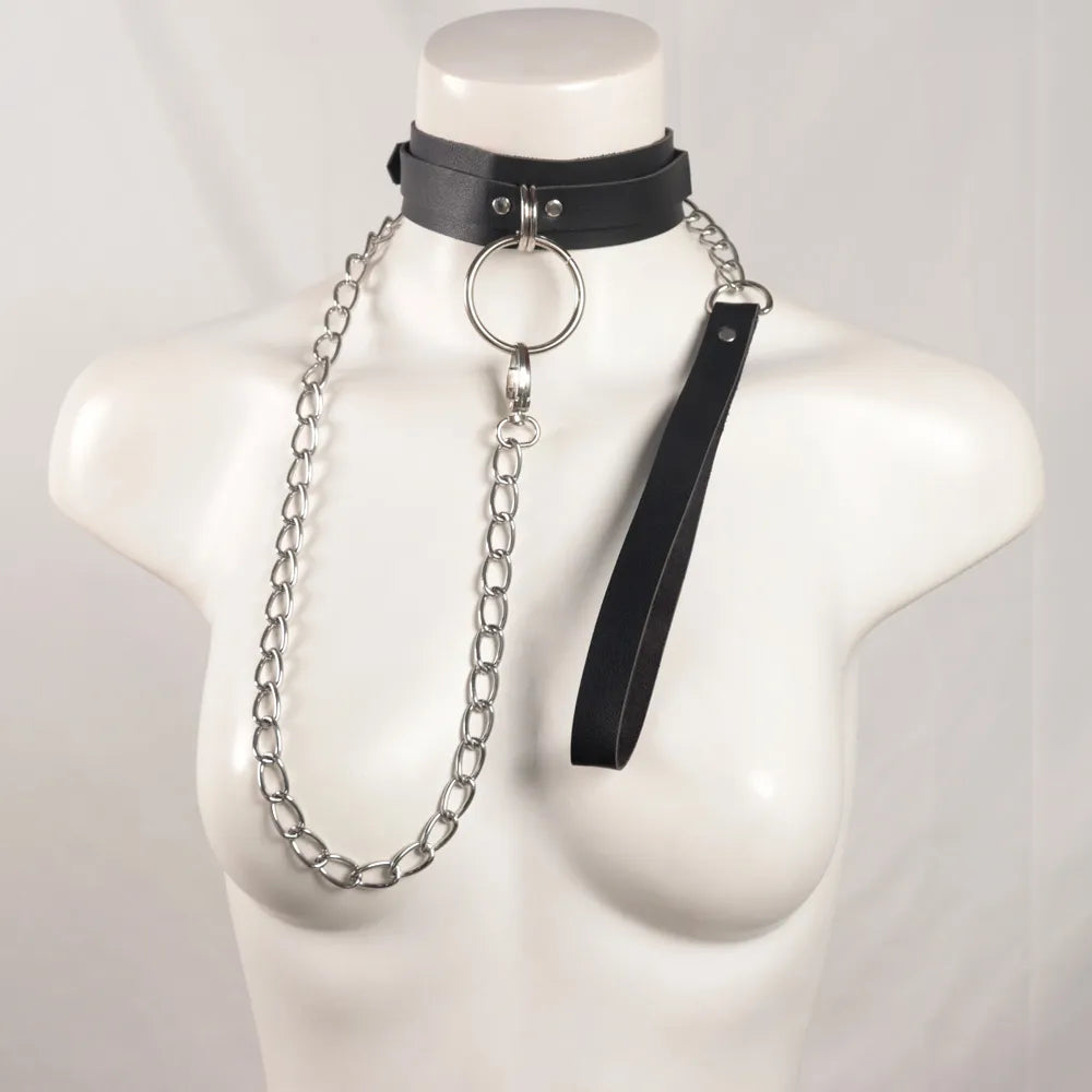 woman coffee chain Sexy Leather Body Harness for neck