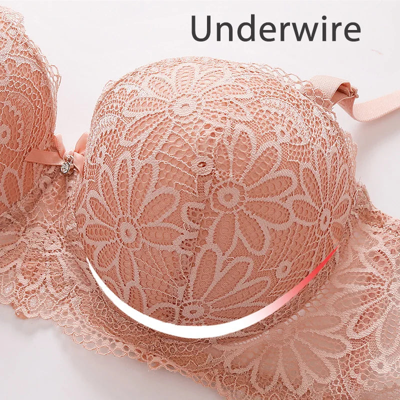 Our Lace Bra for Women Big Cup 1/2 Sexy Floral Underwire Underwear Ladies Push Up Thin Bra Half Cup 36-42C Black Gather Brassiere