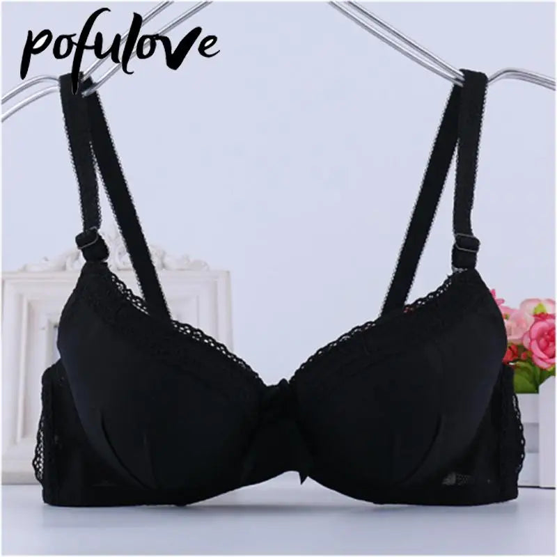 Our Bra for Teenage Girl Lolita Style Pink Push Up Bras Floral Lace Underwear Cute Sweet Bralette with Underwire Gathered Brasiere