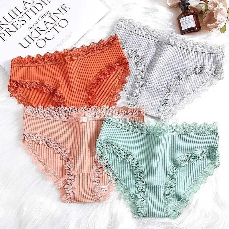 Our Bazel 3PCS/Set Women's Panties Breathable 100%Cotton with floral part spandex Underwear Female Lace Bows Briefs Comfortable Lingerie Simple Striped Underpants