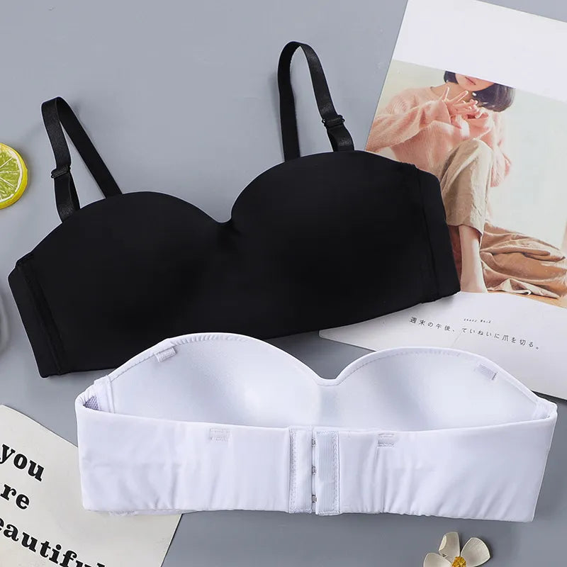 Our Women Sexy Strapless Bra Wireless Female Tube Top Solid Push Up Thin Bras Underwear Convertible Straps Ladies Lingerie Bras