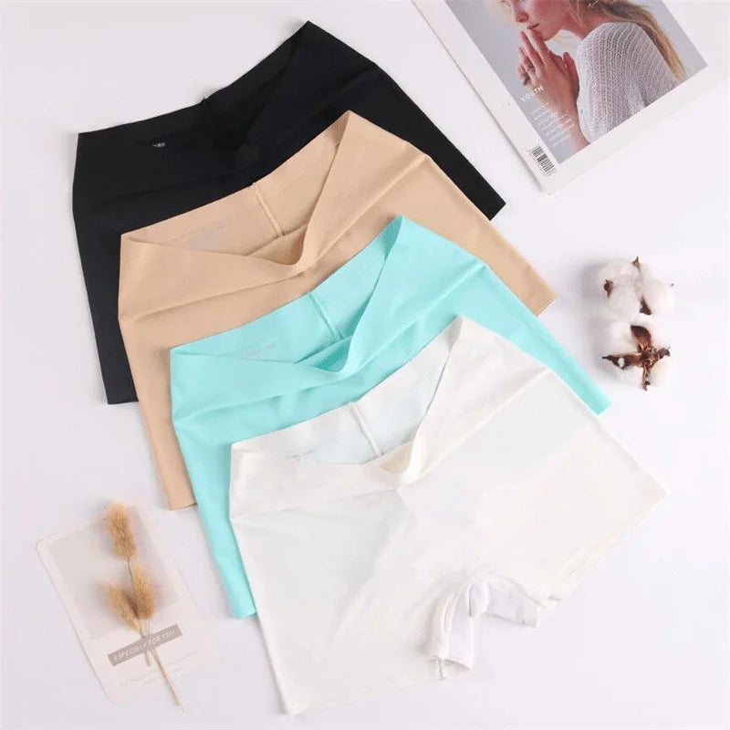 Our 2Pcs Women Ice Silk Boxer Panties Cotton Crotch Antibacterial Underpants Sexy Seamless Safety Pants Thin Fast Dry Underwear