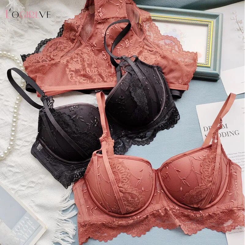 Our girl viviane Embroidery Sexy Underwear Set of two Lace Brassiere Deep V Thick Cotton Women Push Up Bra and Panties Set Brand Lingerie