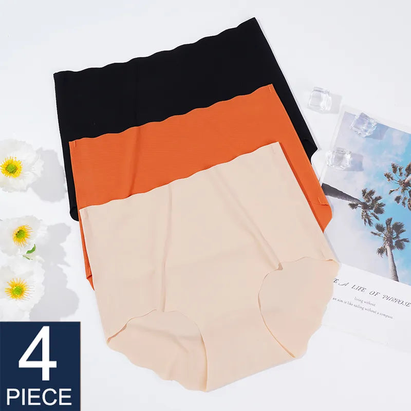 Our 4Pcs/set Invisible Panties Women Seamless Briefs Female Underpants High Waist Wave Underwear Solid Color Plus Size 2XL Lingerie