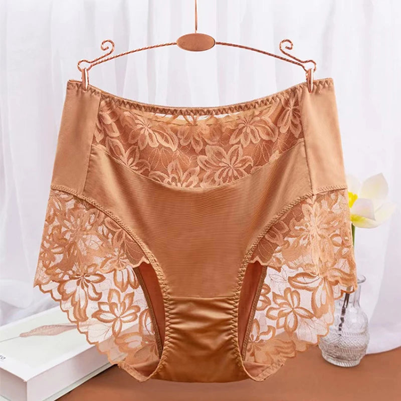 Our Plus Size Underwear for Women Sexy Thin Transparent Lace Modal Cotton Panties with High Waist Big Size Briefs of Large Sizes