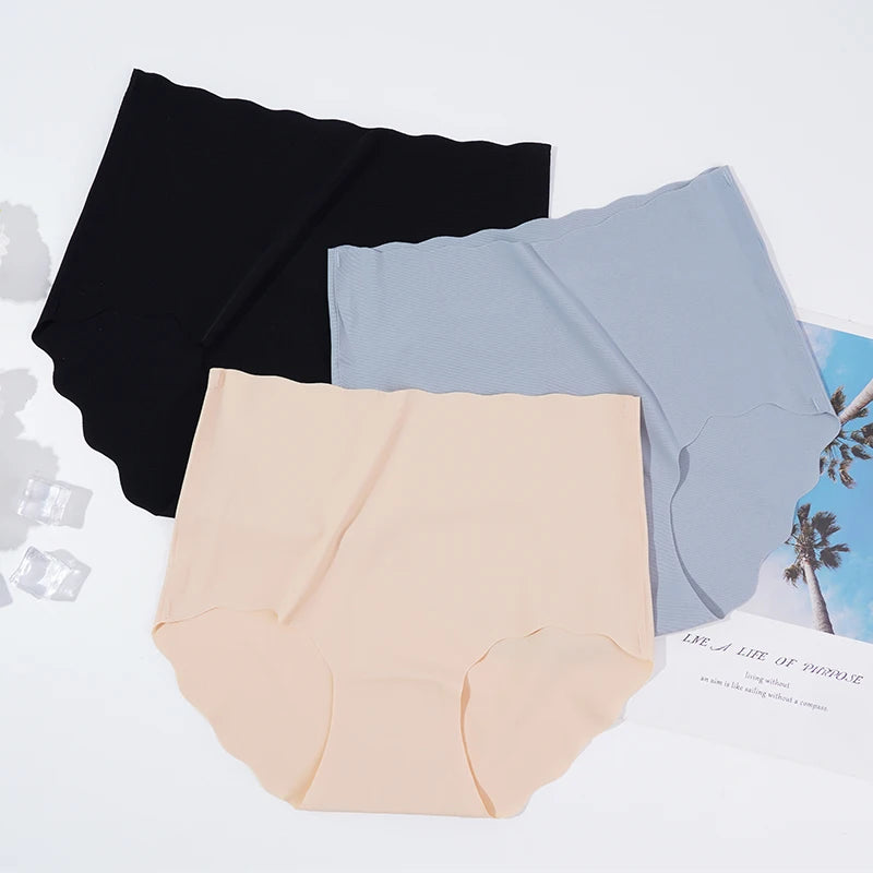 Our 4Pcs/set Invisible Panties Women Seamless Briefs Female Underpants High Waist Wave Underwear Solid Color Plus Size 2XL Lingerie