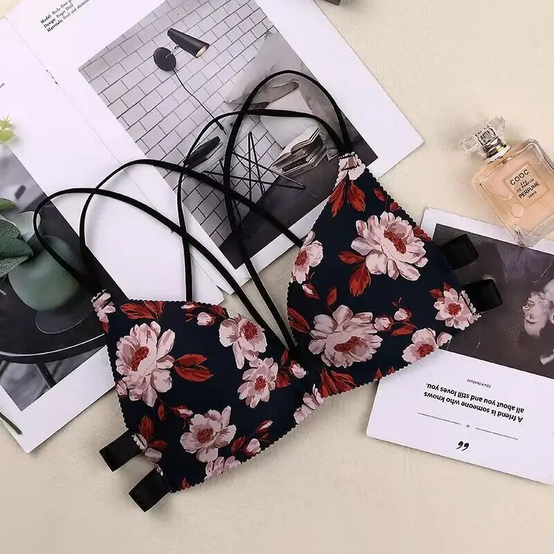 Our Women Flower Printed Bras Front Buckle Wireless Bralette Sexy Lingerie Comfort Push Up Floral Bras