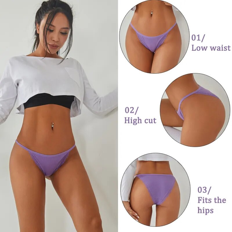 Nani 3PCS Women Sexy Lace Panties Cotton cheeky/ hipster Underwear Solid Color Bikini Low Waist Breathbale Underpants Female Soft Intimates Lingerie