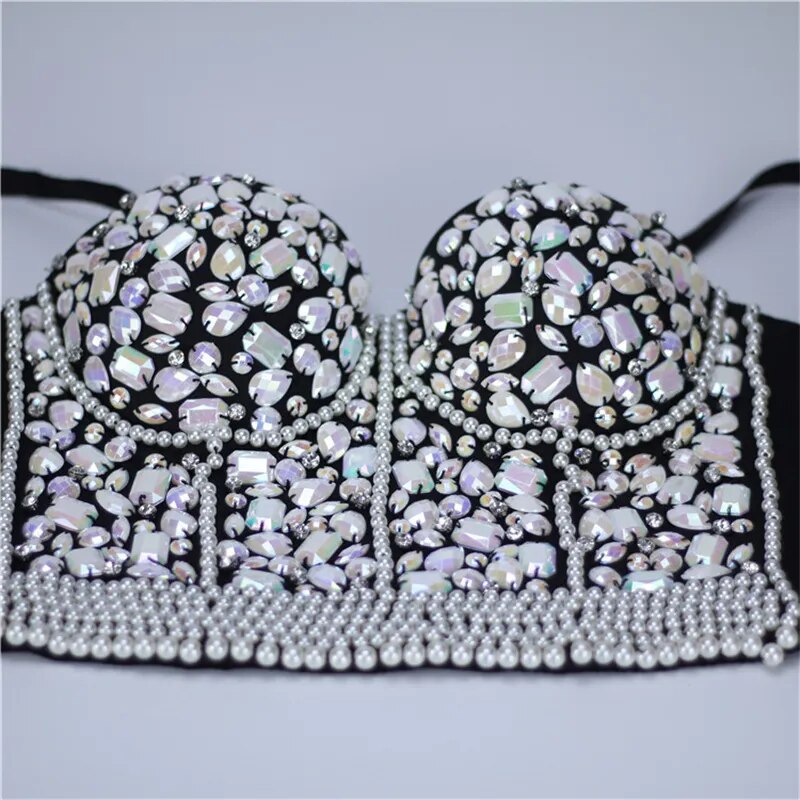 Hallolilla luxury Women Bra Sexy Handmade Rhinestone Corset Party Clothes Lady Push Up Bra Woman Tops Clothing Gothic Shaper Bra