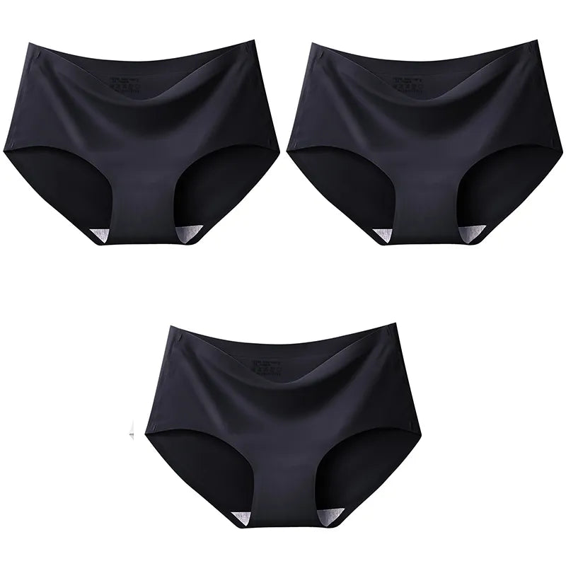 Catherine 3Pcs/Set Seamless Ice Silk Panties For Women Intimate Comfort Briefs Large Size Mid-waist M-XXL Multiple Color Options Lingerie