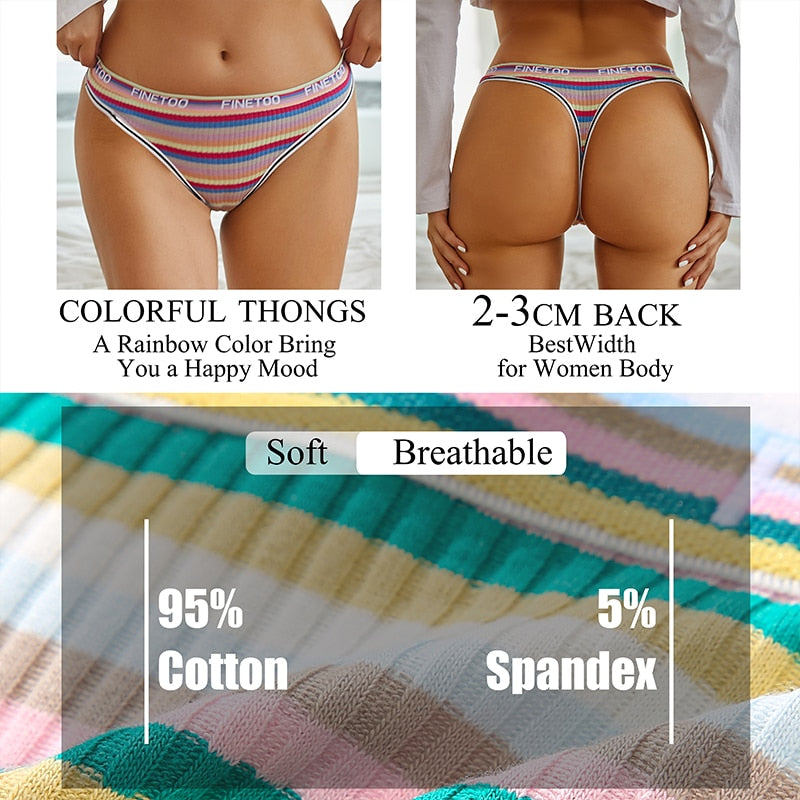 FINETOO 3PCS/Set Sexy Colorful Striped Cotton Lingerie For Women G-string Seamless Thongs Letter Underwear Female Tangas Panties