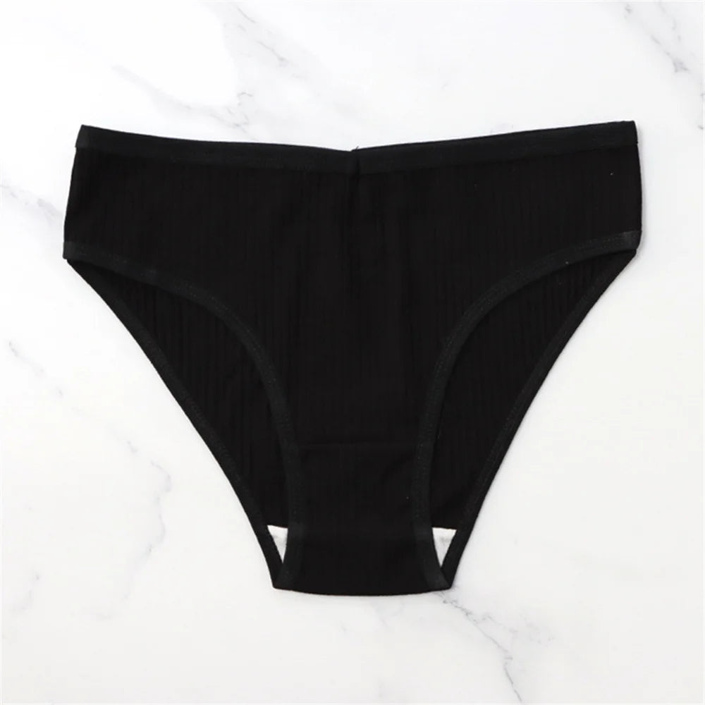 Our 10Pcs/Set Ribbed Cotton Briefs Women Panties Underwear Female Sexy Lady Bikini Pantys Solid Color Intimate Plus Size