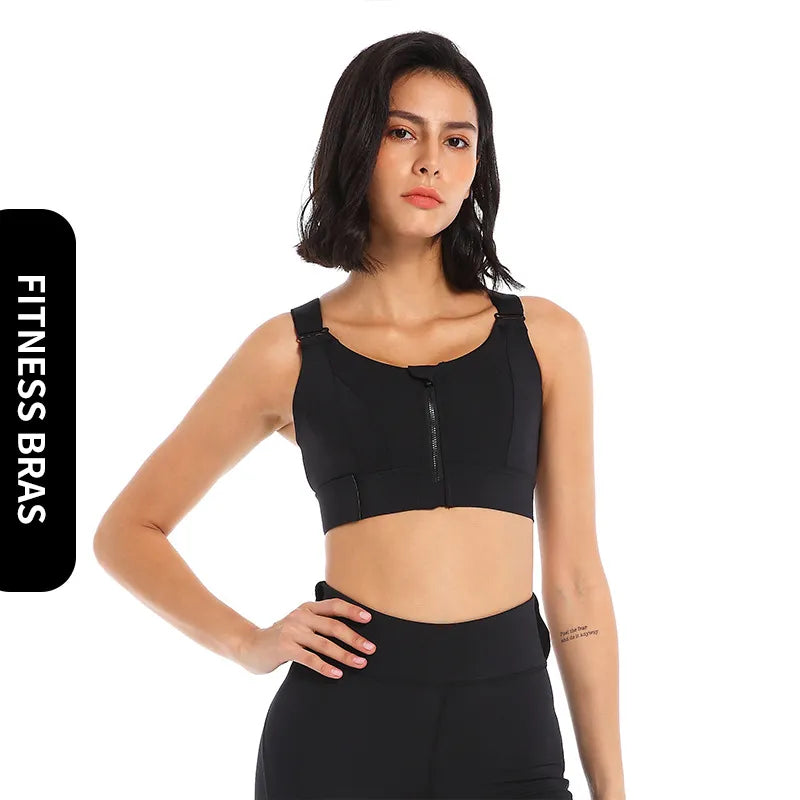 Our Large Size High-strength Sports Bra Women's Shockproof Running Big Chest Small Front Zipper Fitness Yoga Clothing Vest Underwear