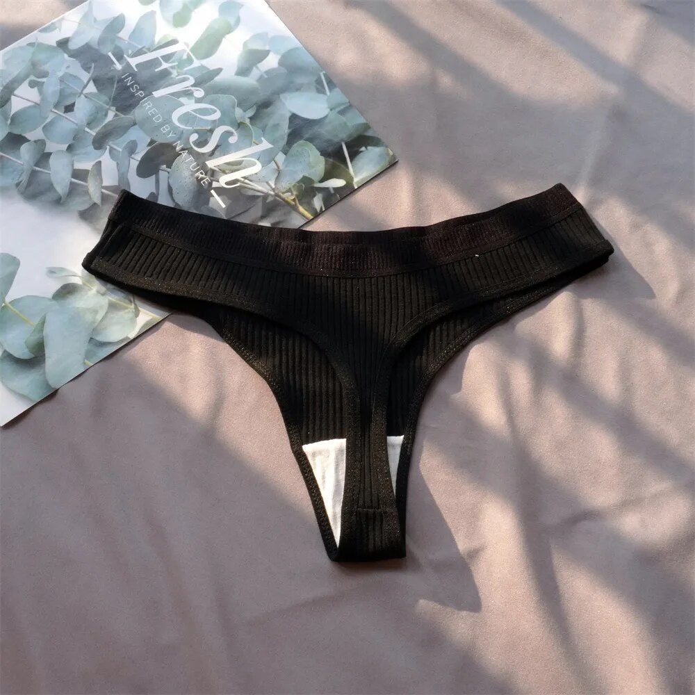 Our 3 Pcs Seamless Ladies Ribbed Cotton Thong/g-string Simple Women's Low Waist Bikini Briefs Sports Girls Underwear Plus Size