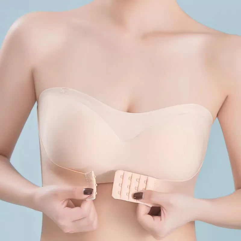 Out strapless Front Buckle Gathered Non-slip, Anti-sagging, No Trace, No Steel Ring, Women's Underwear, Invisible Strapless Women's Bra Strap