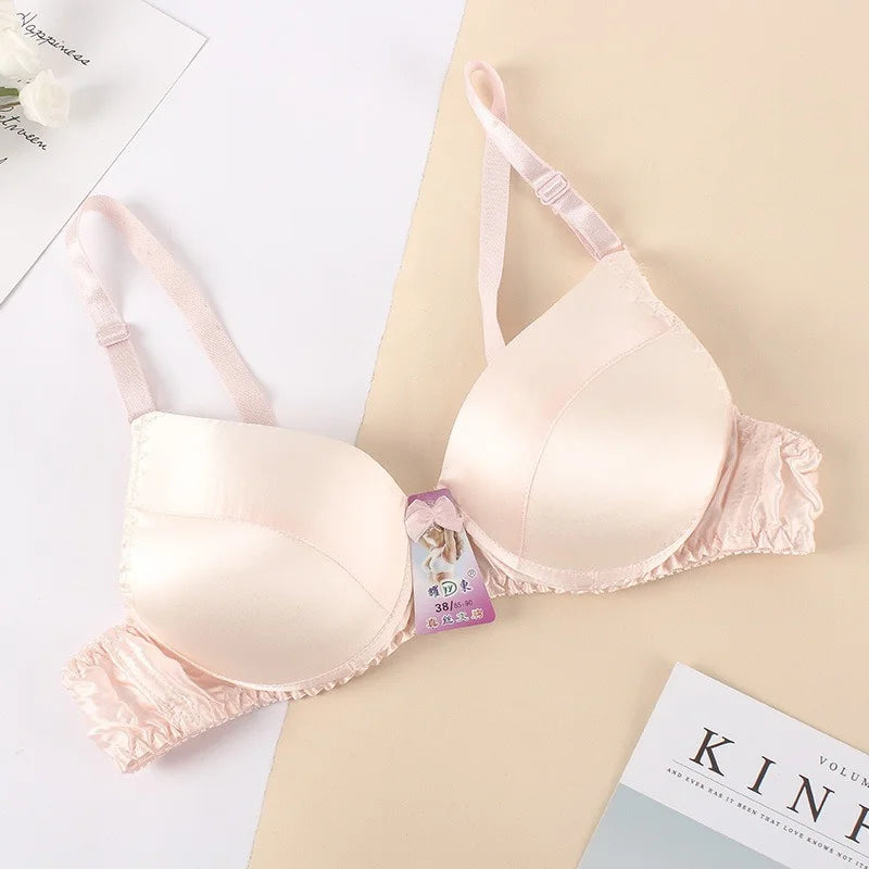 Our best 100% Mulberry Silk Thin Bra Double-sided Underwear Silk Bra Without Steel Ring Comfortable Breathable Plus Size