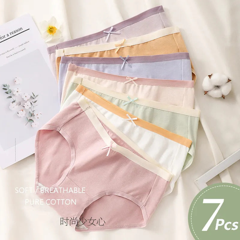 Our 7Pcs/Set Cotton Panties Women Breathable Underwear Cute Bow Girls Briefs Sexy Low Waist Ladies Panty Soft Female Lingeries