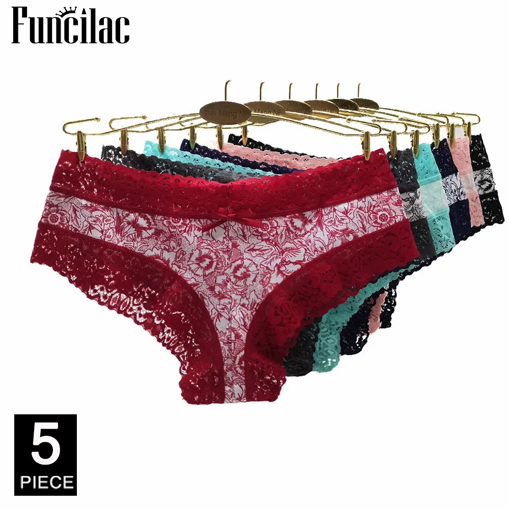 Our funcilac Sexy Lace Women Panties Cotton Underwear Girls Bow Briefs New Ladies Bikini 5 Pcs/set