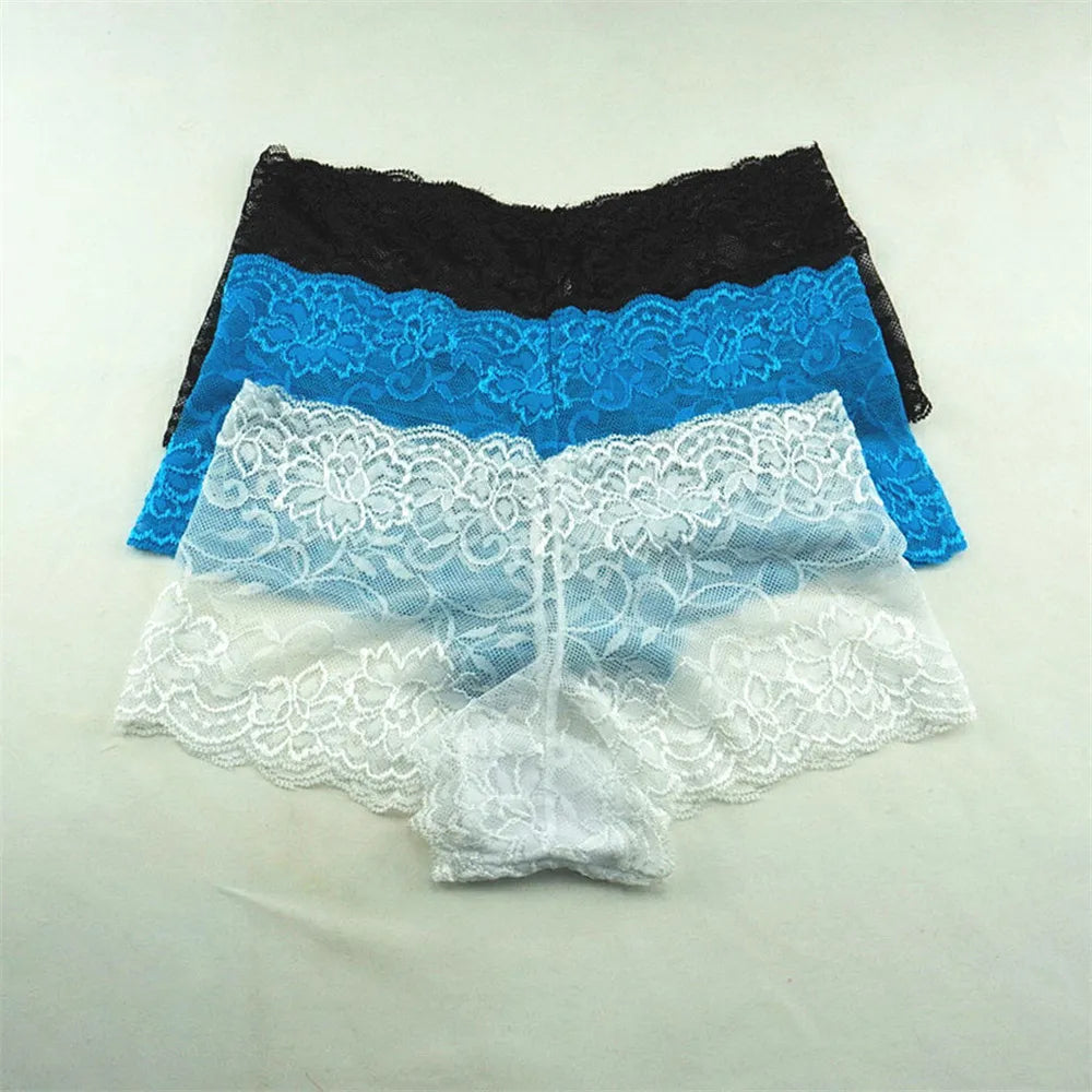 Moon 3pcs Sexy Transparent Underwear Women Lace Cotton Crotch Floral Panties Comfortable Lingerie For Female