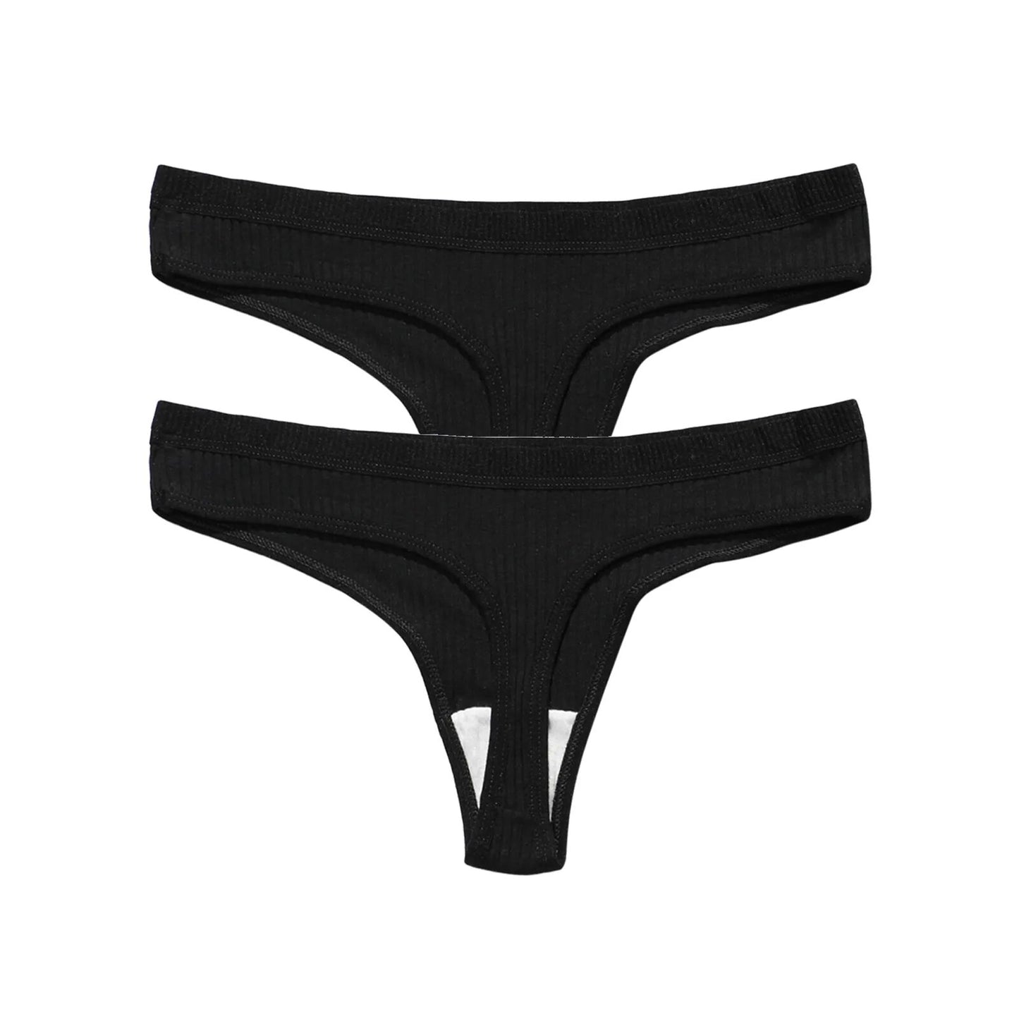 Betty G-string/ thong 2pcs Women'S cotton Panties Seamless Ribbed Thongs Low Waist Underpants Comfortable