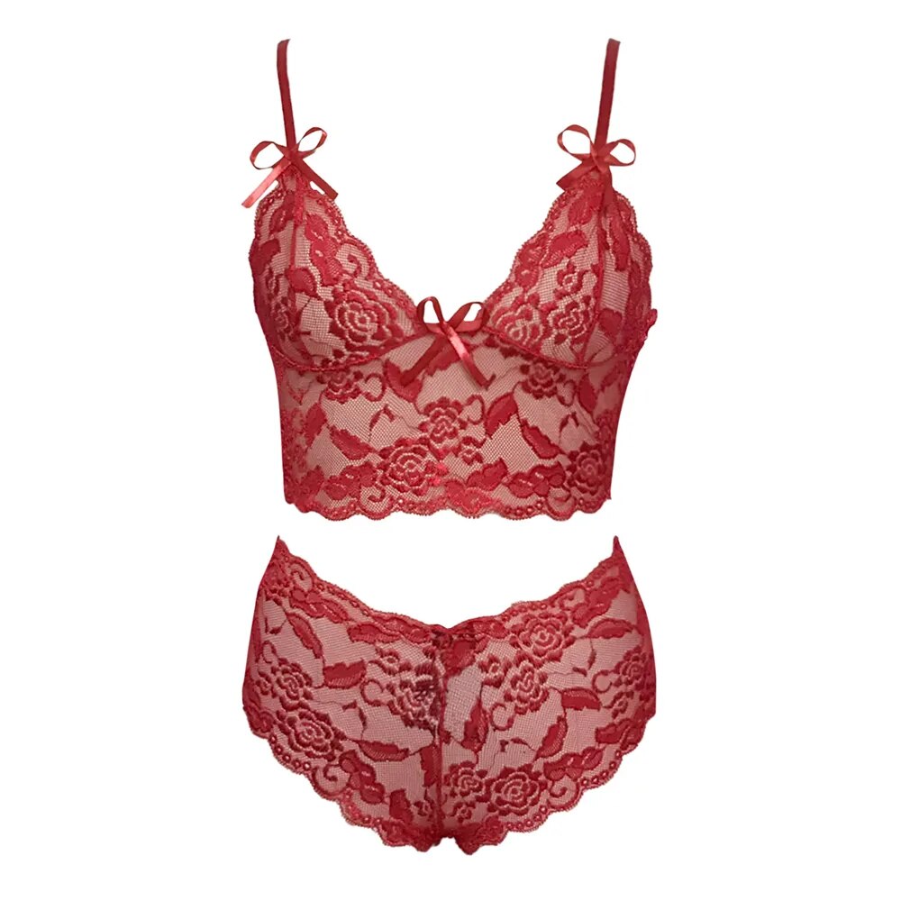 Vivian Sexy Lingerie Underwear Set Women's Sexy Bra Set Solid Color Lace Vest Shorts Floral Camisole Tube Top Panty Set Women's Pajamas