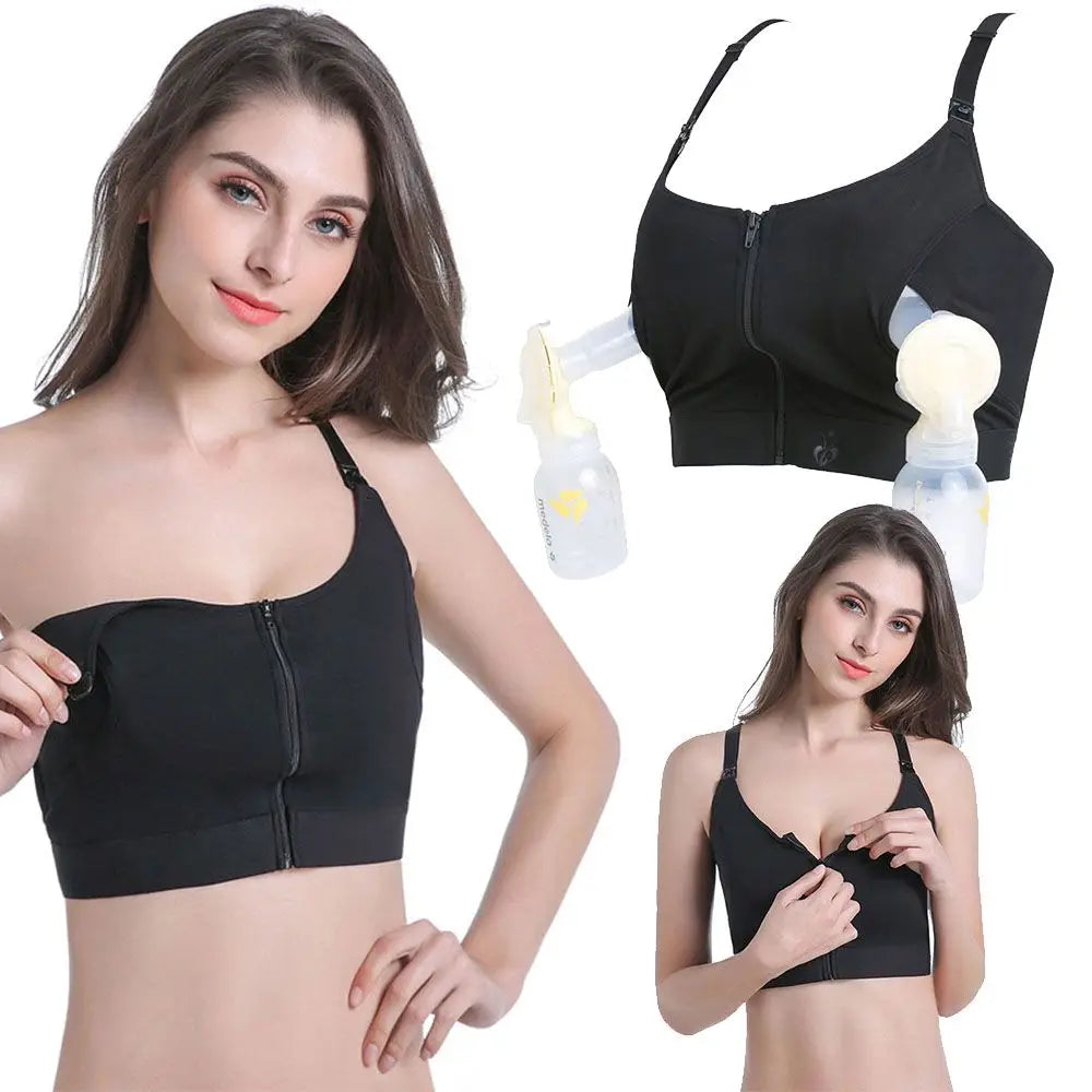 Our 100% cotton Maternity Bra For Breast Pump Hands Free Breast Pump Bra Plus Size Adjustable Front Zipper Breastfeeding Pumping Nursing Bra