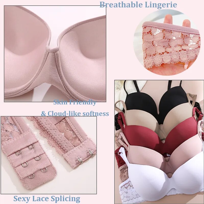 Our push up Seamless silk Lace Sexy Women Underwear Adjustable Strap Breathable Ice Silk Bras For Women Solid Color Bra Gather Up Brassiere