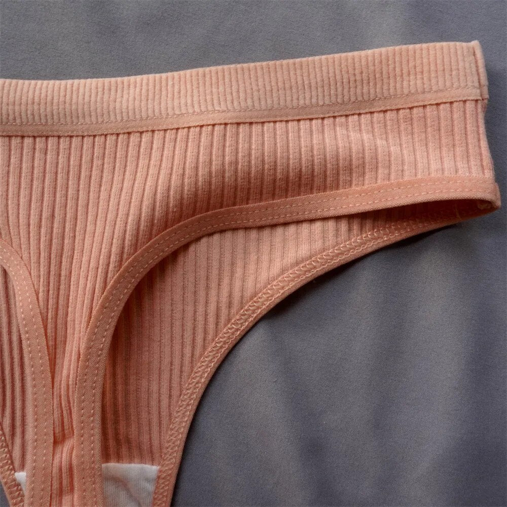 Our 3 Pcs Seamless Ladies Ribbed Cotton Thong/g-string Simple Women's Low Waist Bikini Briefs Sports Girls Underwear Plus Size