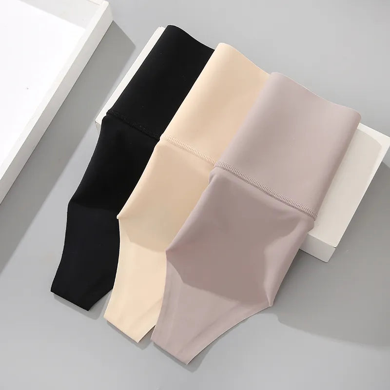 finetoo Seamless silk High Waist Women Thong Black Abdomen Hip Lift Briefs Body Shaping Underwear Breathable Female Panties Plus Size S-XL