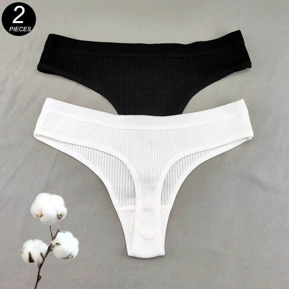 Our classic cotton comfortable wear for all 2PCS/Set Black White G-string Panties Women's Cotton Thong Underwear Sexy Panty Female Underpants