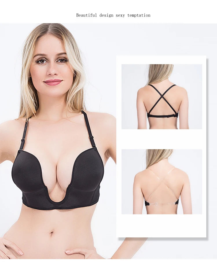 Our Invisible Backless Bra Women Strapless Sexy Lingerie U Neck Underwear for Wedding Dress Shoulder Strap Bra Push Up Seamless