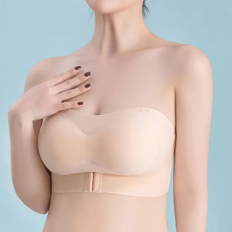 Out strapless Front Buckle Gathered Non-slip, Anti-sagging, No Trace, No Steel Ring, Women's Underwear, Invisible Strapless Women's Bra Strap