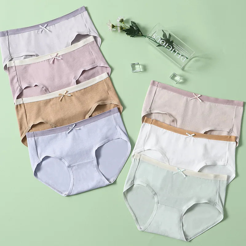 Our 7Pcs/Set Cotton Panties Women Breathable Underwear Cute Bow Girls Briefs Sexy Low Waist Ladies Panty Soft Female Lingeries