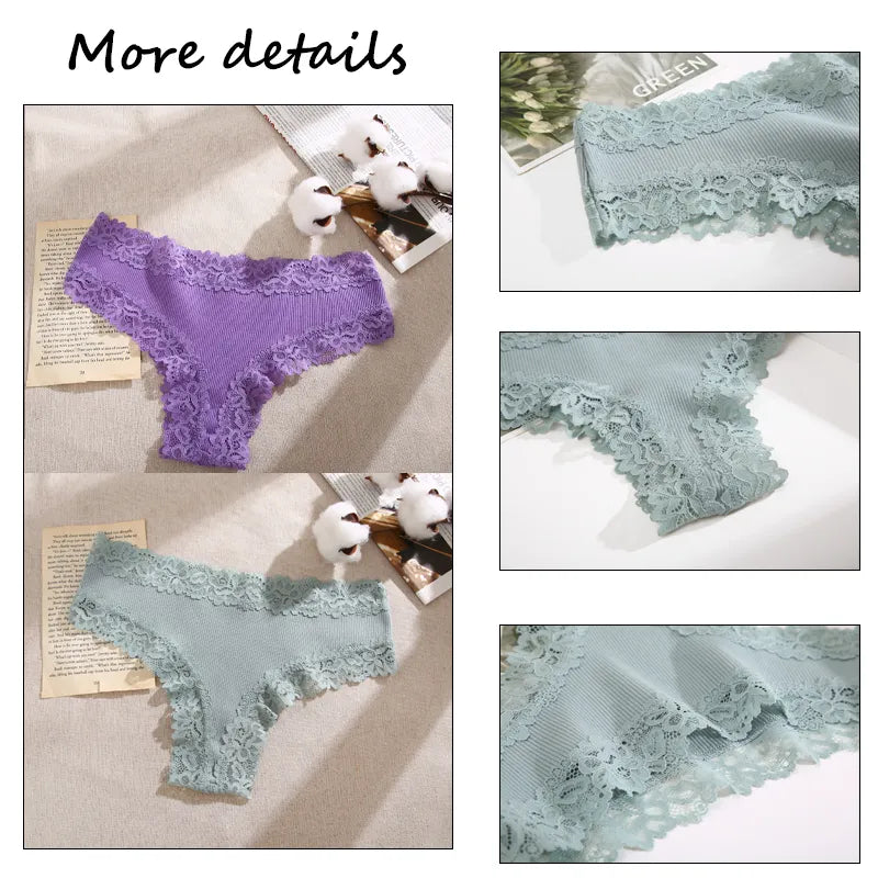 Our FINETOO modern Women's Cotton Brazilian Panties Sexy Lace Floral Lingerie For Female Seamless Low Rise Briefs Ladies Intimates Lingerie