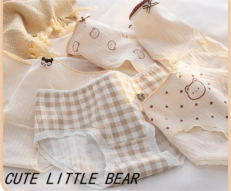 Our 5Pcs/Set Cartoon Cute Bear Cotton Women Panties Breathable Underwear Girls Briefs Mid Waist Soft Female Intimates Sexy Lingerie