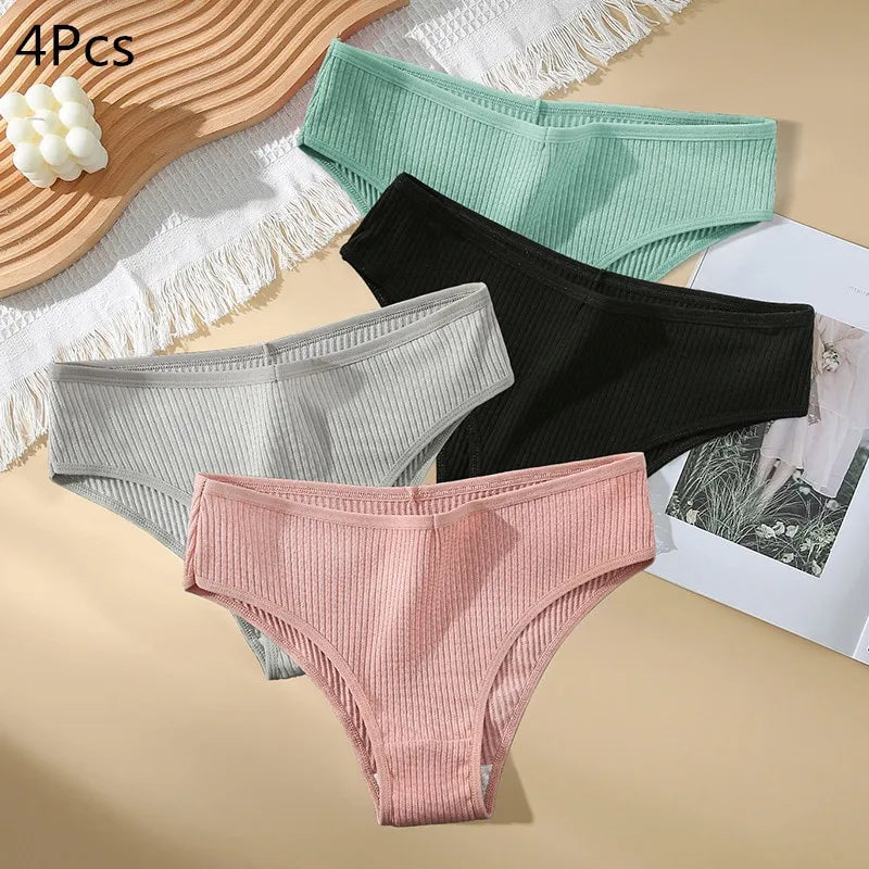 Amanda Solid Color Cotton Panties Female Underpants Sexy Panties for Women Briefs Underwear Plus Size Lingerie 4PCS/Set also sentive skin