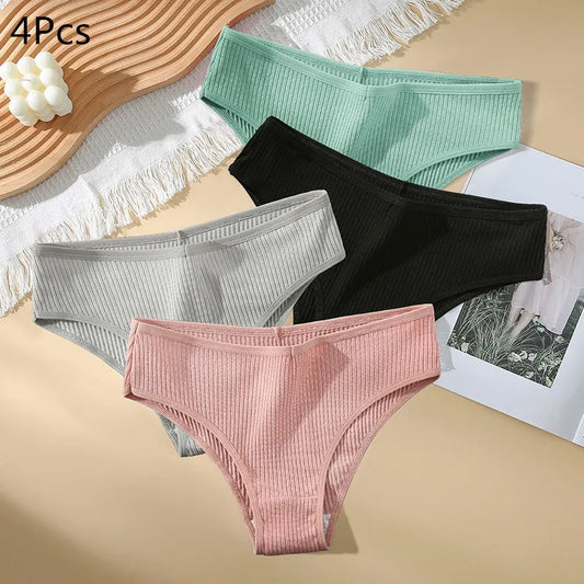 Amanda Solid Color Cotton Panties Female Underpants Sexy Panties for Women Briefs Underwear Plus Size Lingerie 4PCS/Set also sentive skin