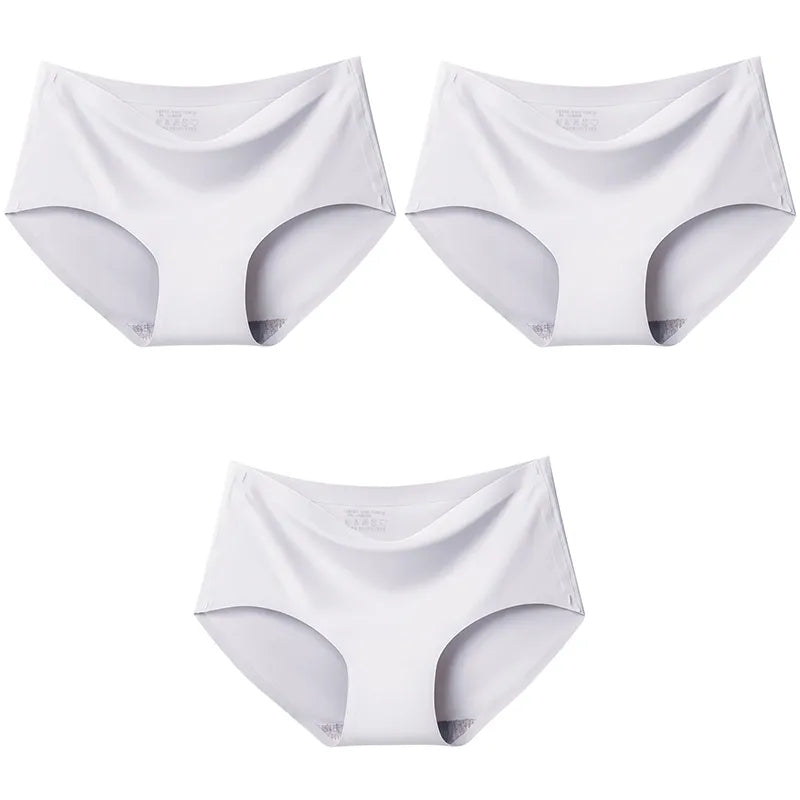 Catherine 3Pcs/Set Seamless Ice Silk Panties For Women Intimate Comfort Briefs Large Size Mid-waist M-XXL Multiple Color Options Lingerie