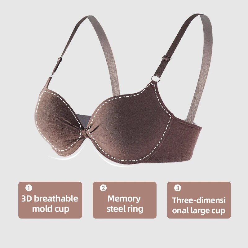 Our Cotton Gathered Bra for Women Sexy Deep V Brassiere Push Up Lingerie AB Cup Bralette Intimate Bras Underwire with seductive fantasy