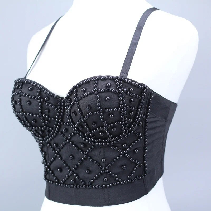 Hallolilla luxury Women Bra Sexy Handmade Rhinestone Corset Party Clothes Lady Push Up Bra Woman Tops Clothing Gothic Shaper Bra