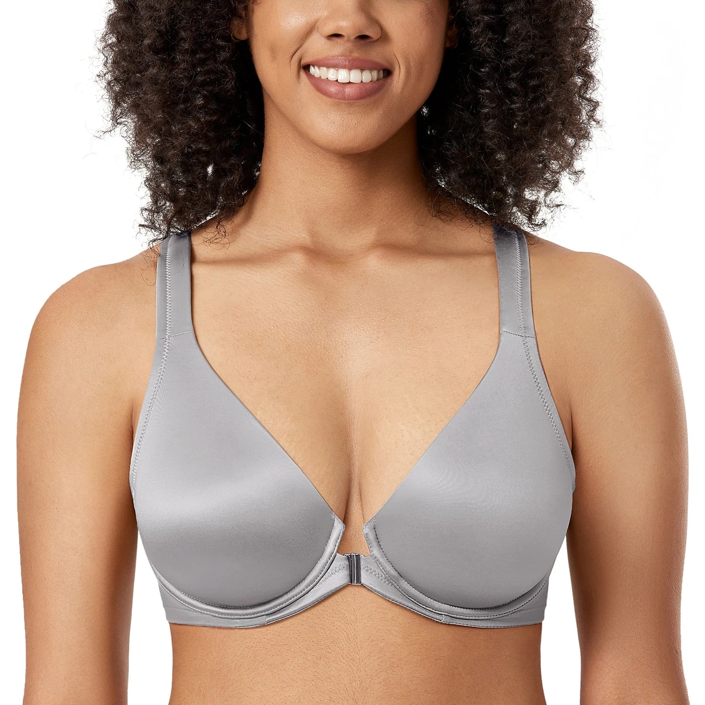 Our classy Women's satin Front Closure Bra Plus Size Seamless Plunge Unlined Racerback Underwire Bras For Women D DD E F G H