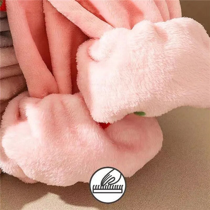 Puiman Women Pajamas Sets Autumn Winter Warm Flannel Strawberry Coral Long Sleeve Girls Sleepwear Casual Fleece Pajamas Home wear