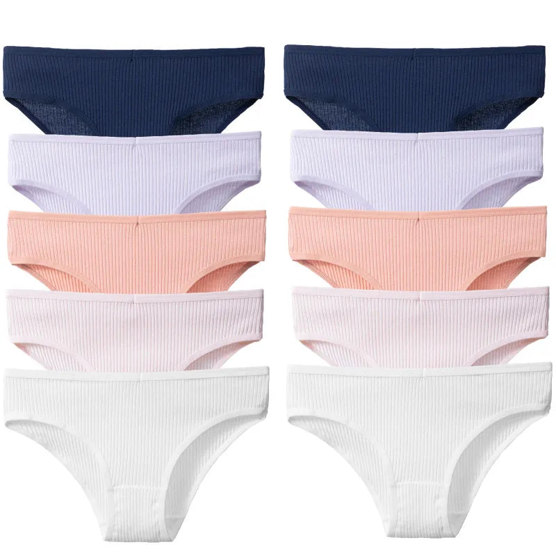 Bazela 10PCS/Set Women's 100% cottton cheeky/hipster Panties Sexy Breathable Underwear Comfortable Lingerie Cotton Striped Briefs Fashion Cozy Underpants