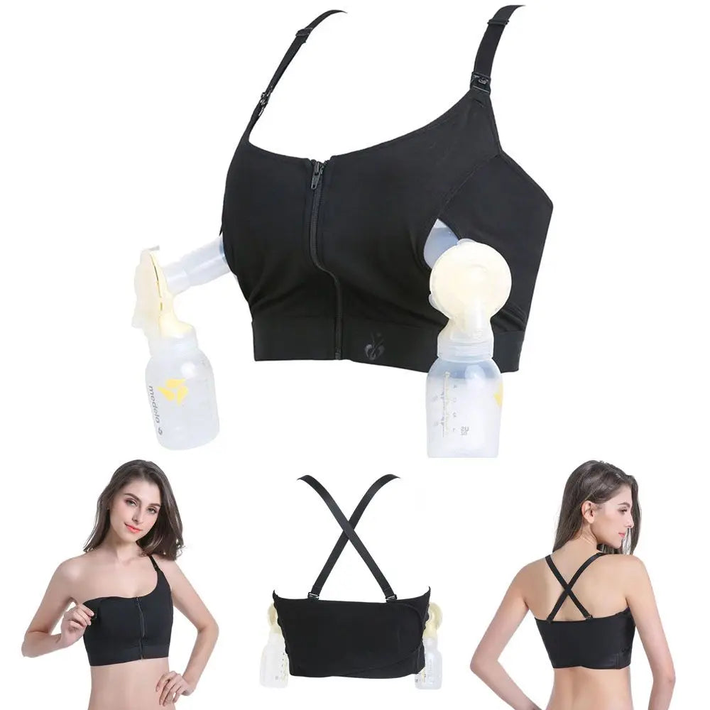 Our 100% cotton Maternity Bra For Breast Pump Hands Free Breast Pump Bra Plus Size Adjustable Front Zipper Breastfeeding Pumping Nursing Bra