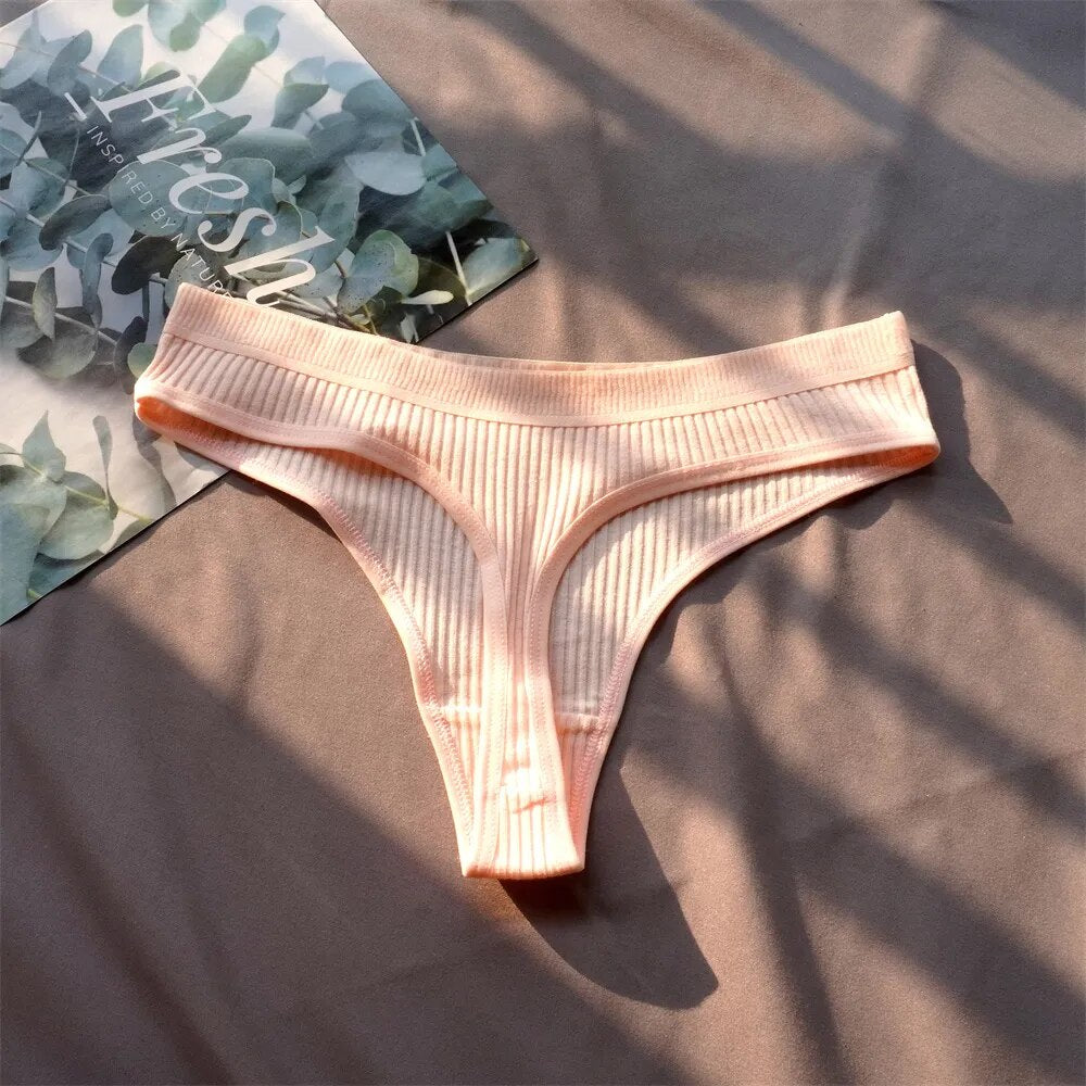 Our 3 Pcs Seamless Ladies Ribbed Cotton Thong/g-string Simple Women's Low Waist Bikini Briefs Sports Girls Underwear Plus Size