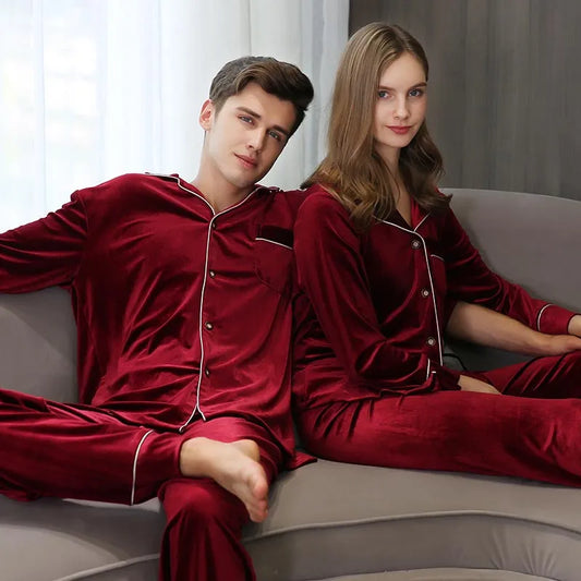 Our Pretty couple set S-6XL Couple Silk Satin Pajamas Women's Men's Long Sleeve Lapel Tops+Pants 2Pcs Pajamas Nightwear Sleepwear Home wear